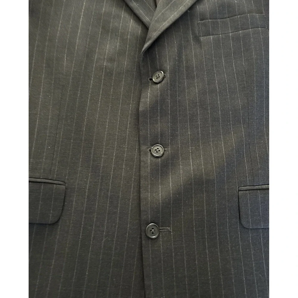 Men's Sport Coat 100% Wool 42S Black Charcoal Pinstripe Stafford